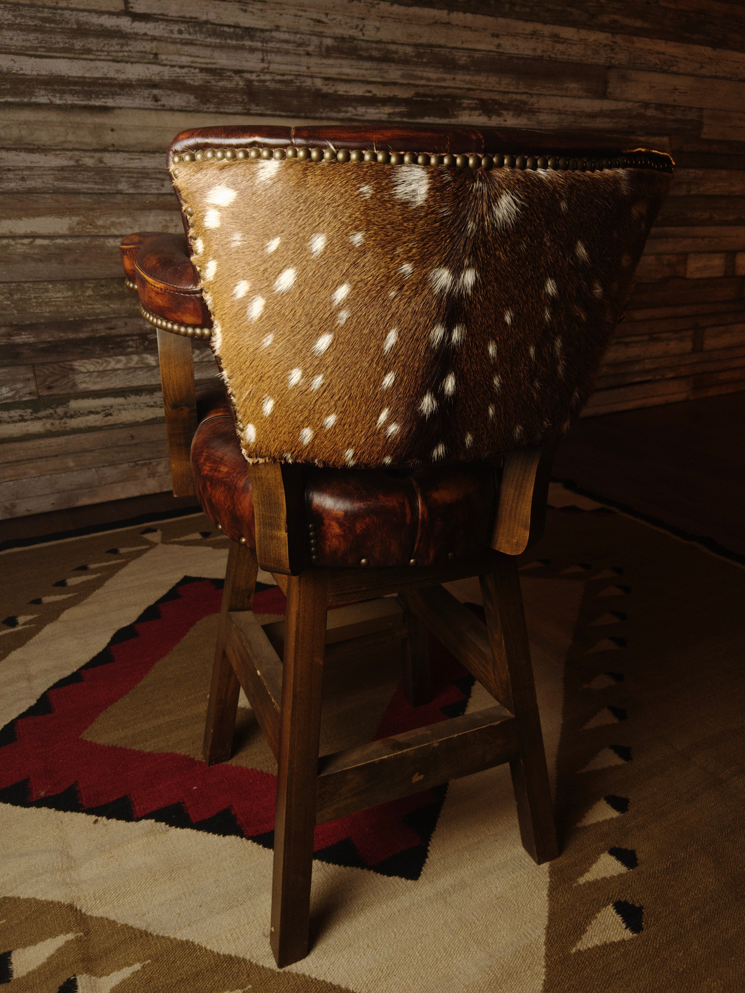 Summit Axis Deer Hide Western Leather Tufted Barstool Back Angle