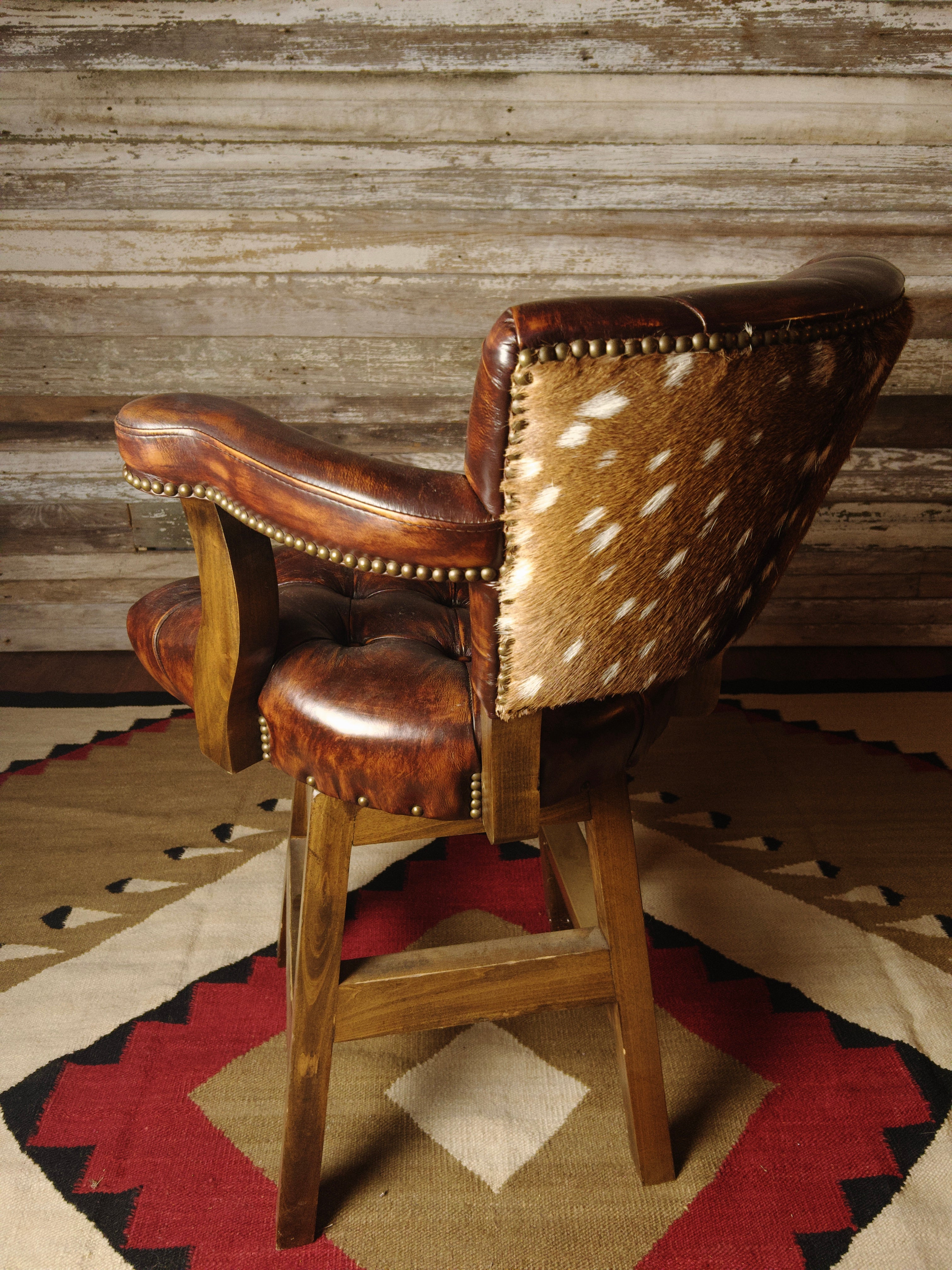 Summit Axis Deer Hide Western Leather Tufted Barstool Back