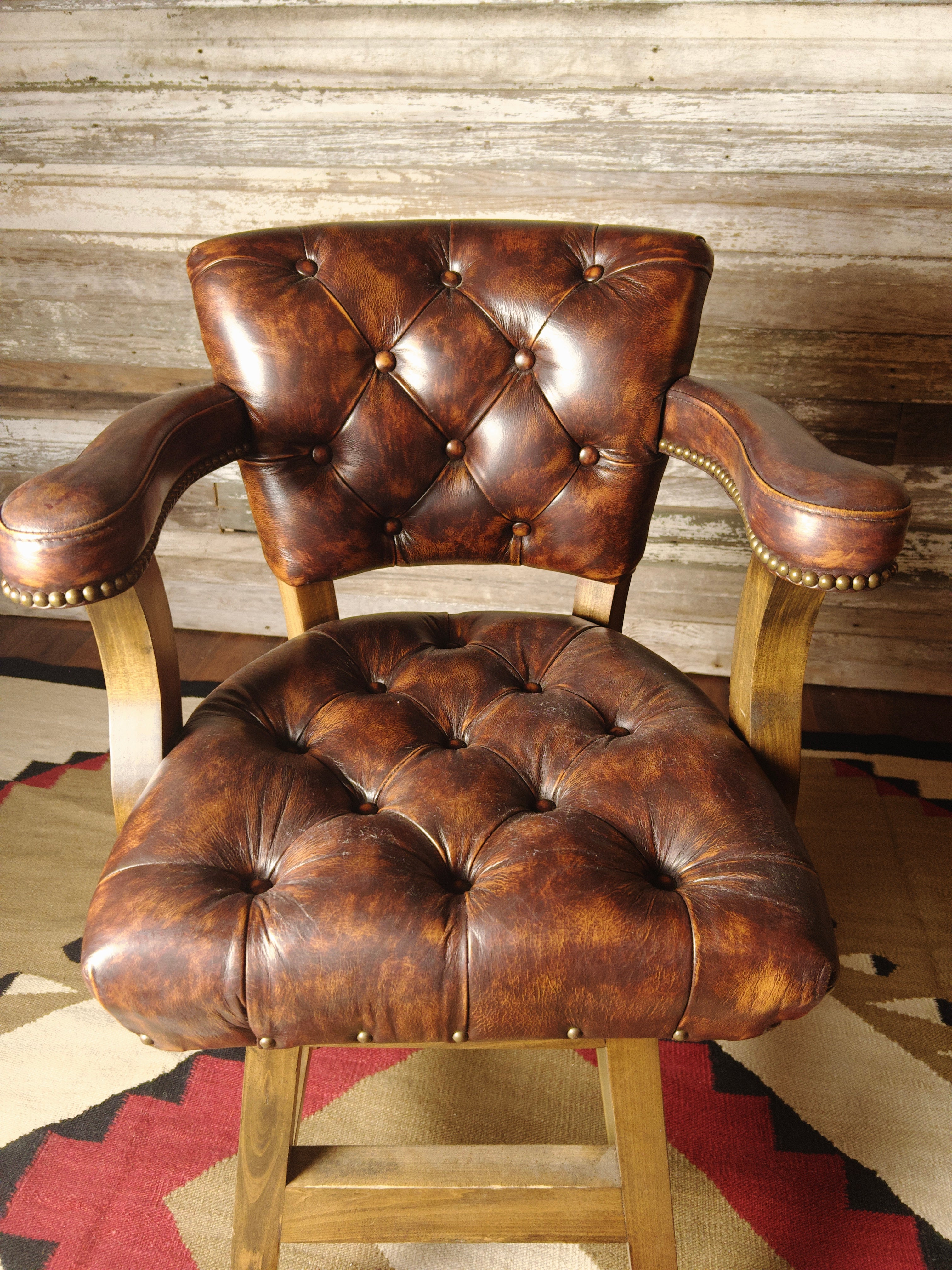 Summit Axis Deer Hide Western Leather Tufted Barstool Close Up