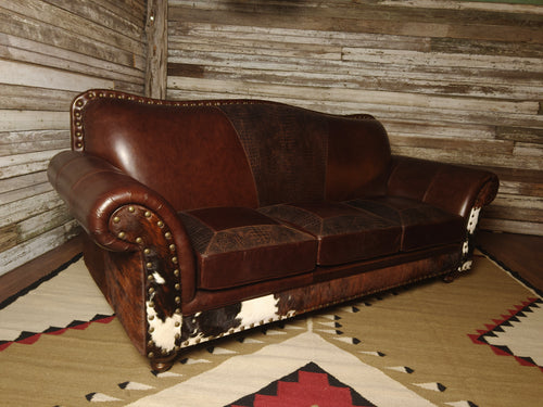 Maverick II Eight Foot Western Leather Cowhide Sofa