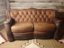 Load image into Gallery viewer, Yellowstone Curved Tufted Buffalo Western Leather Loveseat