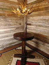 Load image into Gallery viewer, Custom Knotty Alder Pub Table With Antler Chandelier