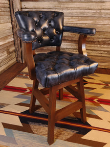 Tufted Western Modern Farmhouse Blue Leather & Cowhide Barstool