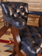 Load image into Gallery viewer, Tufted Western Modern Farmhouse Blue Leather &amp; Cowhide Barstool