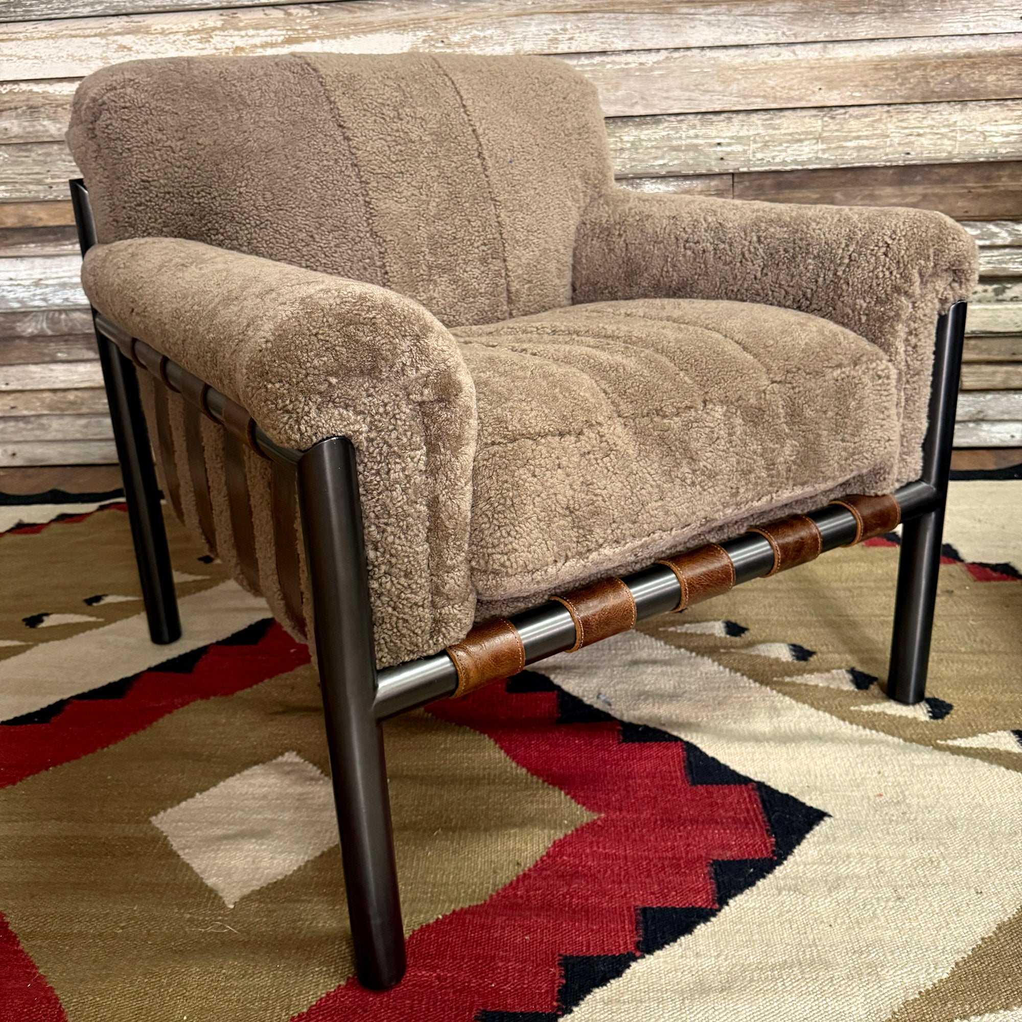 Iron and Shearling Sling Chair