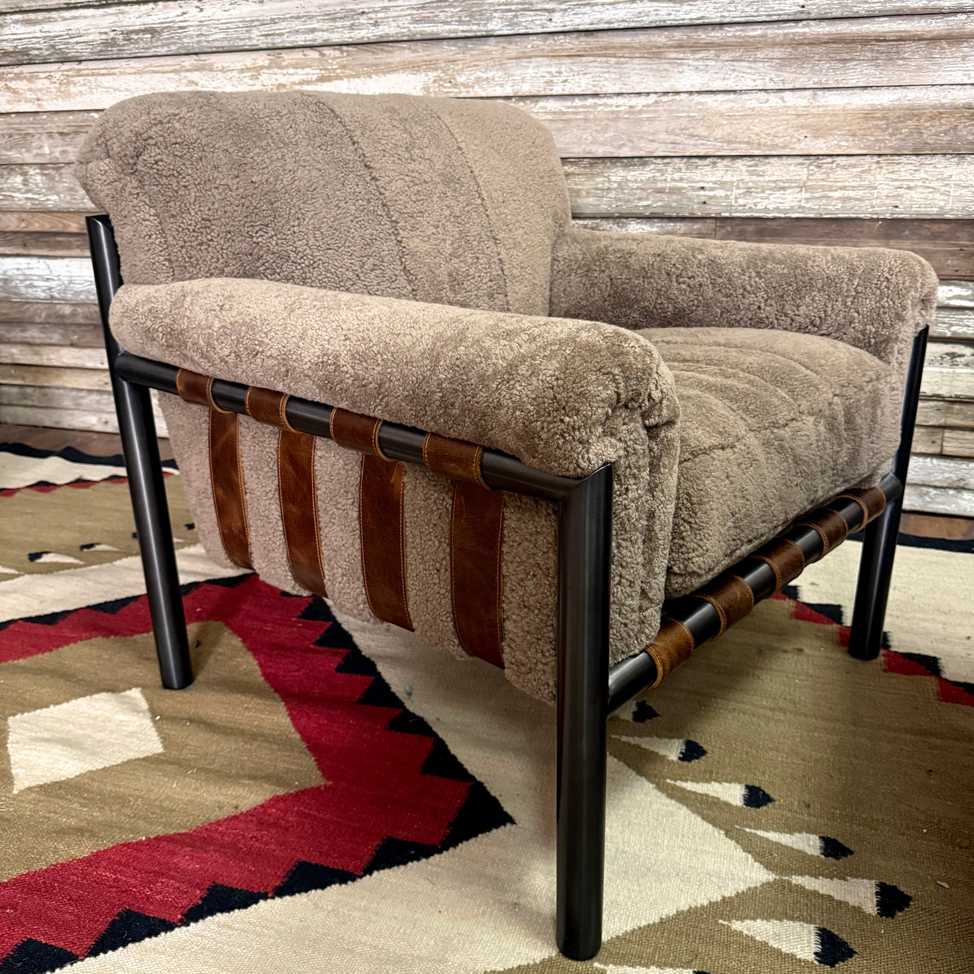 Iron and Shearling Sling Chair