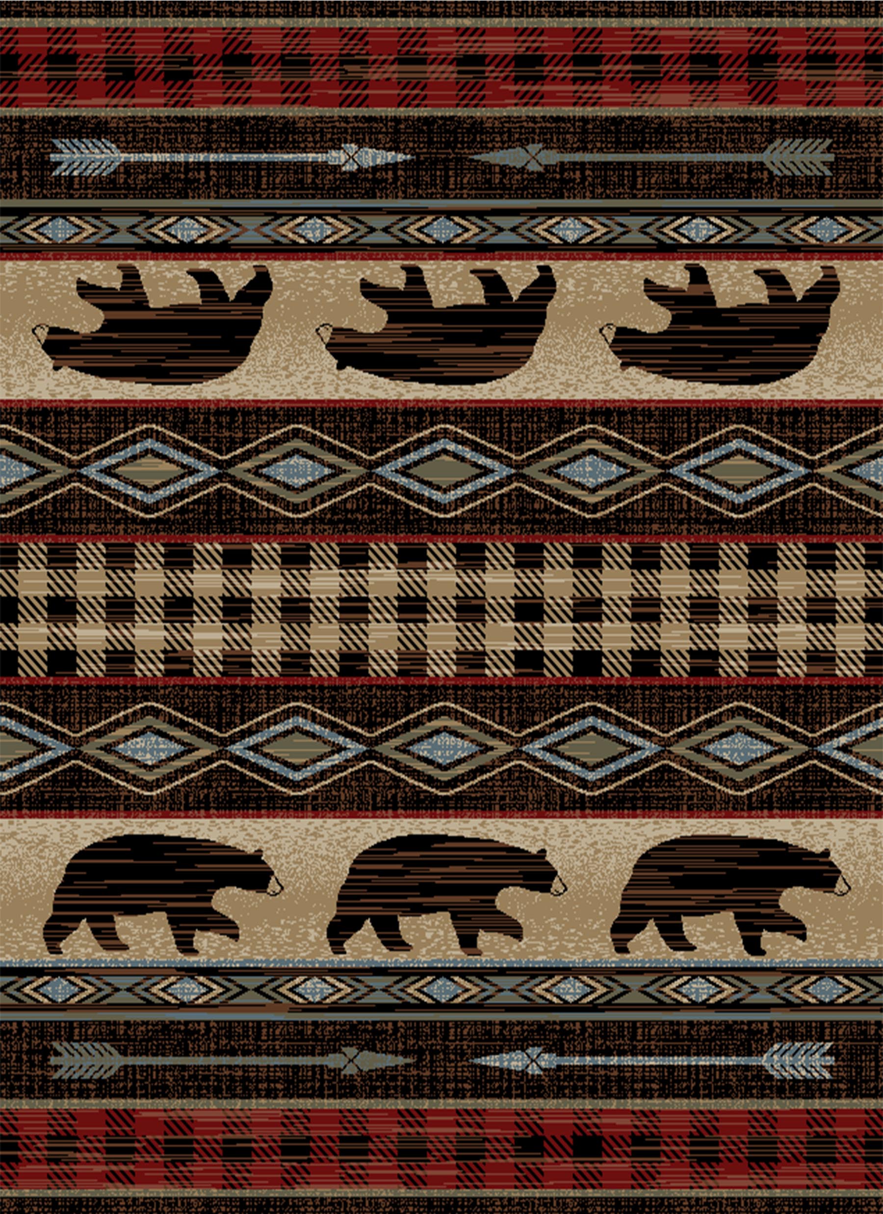 Lodge King Bear Down Red Area Rug