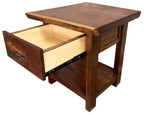 Modern Farmhouse Western Live Edge Walnut & Metal End Or Bedside Table With Drawer