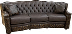 curved tufted conversation western brown leather sofa with del rio brown accent leather and authentic axis hide on the outside wings and arms