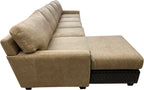 The Landman Sectional features Landman Oatmeal leather with Lindt Mocha accents, offering a spacious layout with a chaise and versatile seating. Stylish, durable, and perfect for modern or Western-inspired interiors.
