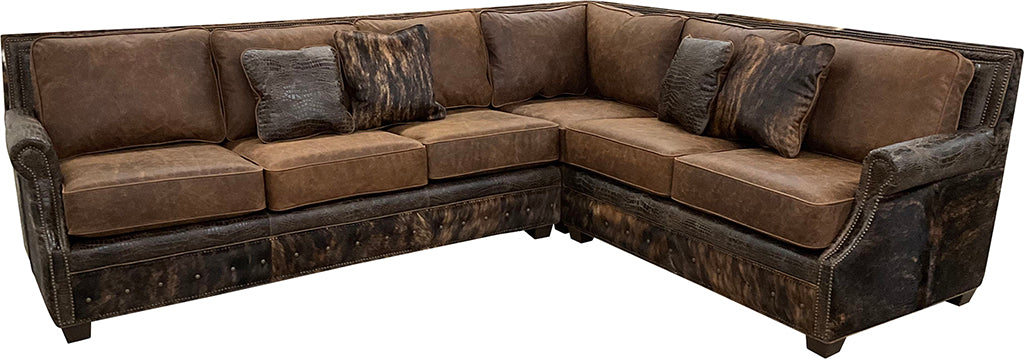 Sylvester Sierra Ridge Modern Farmhouse Western Leather & Cowhide Sectional Sofa