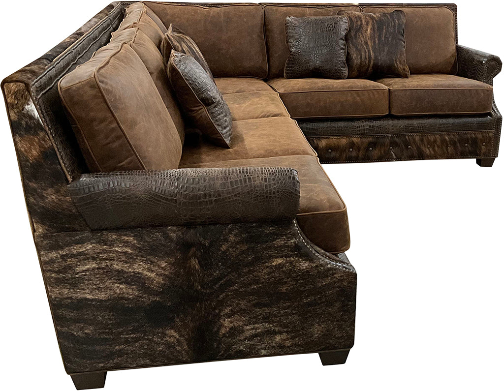 Sylvester Sierra Ridge Modern Farmhouse Western Leather & Cowhide Sectional Sofa