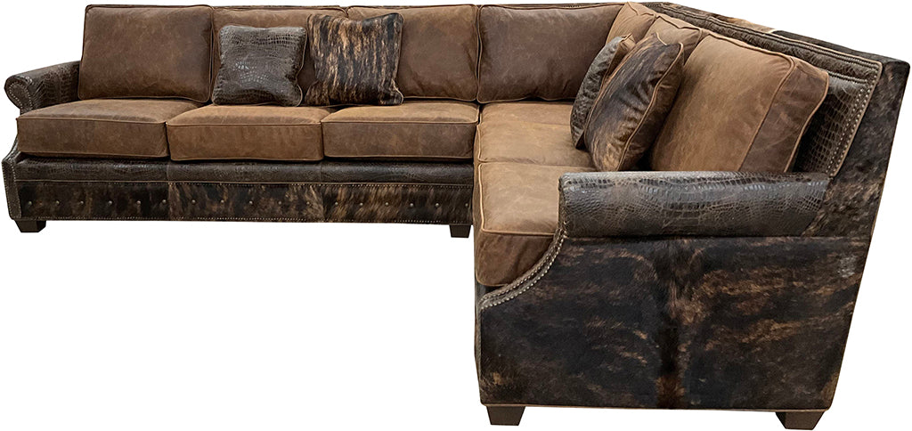 Sylvester Sierra Ridge Modern Farmhouse Western Leather & Cowhide Sectional Sofa