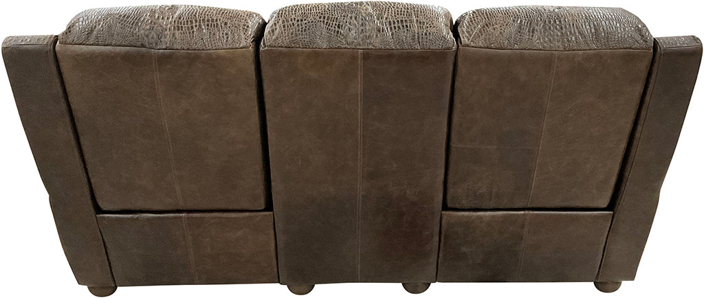 Rustic Lodge Western Dark Brown Leather & Cowhide Double Pillowback Recliner Sofa Back