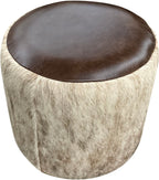 Kodiak Light Cowhide Barrel Ottoman - 18" Round