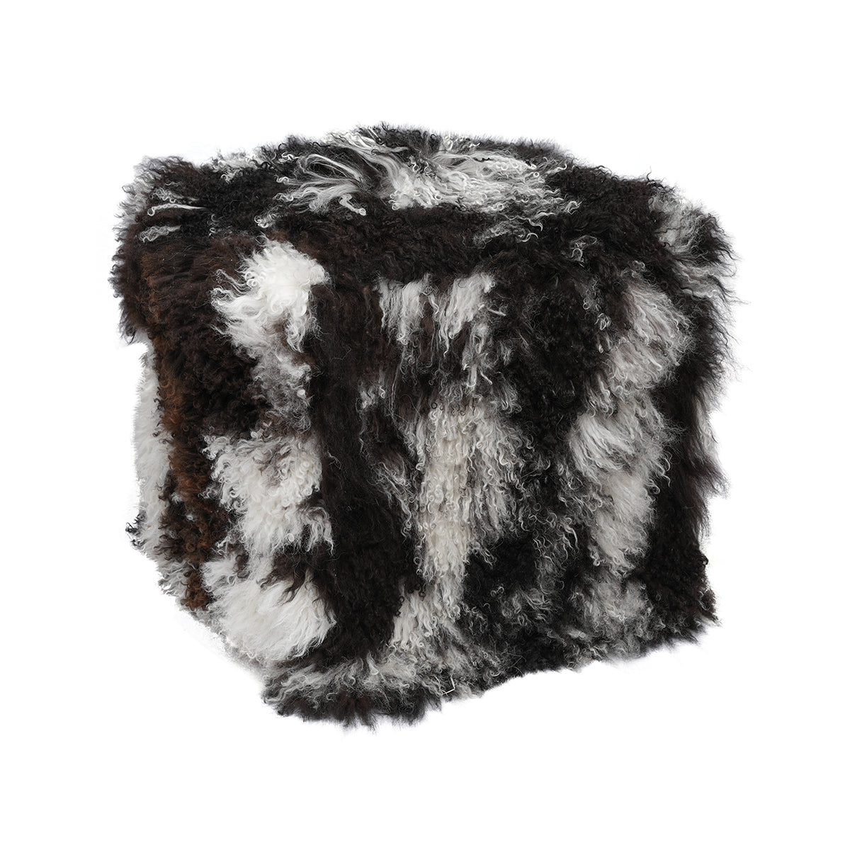 Tibetan Sheep 18" Square Pouf Ottoman - Natural Black & White