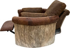 Santa Barbara Rolled & Rounded Arm Western Leather & Cowhide Swivel Recliner Side & Reclined