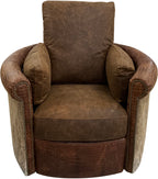 Santa Barbara Rolled & Rounded Arm Western Leather & Cowhide Swivel Recliner