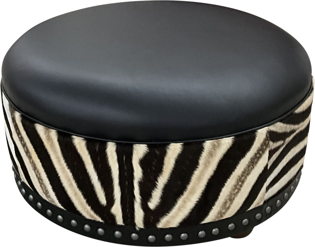 Authentic Zebra Exotic Safari 36" Round Ottoman