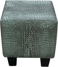 Load image into Gallery viewer, Great Blue Heron&#39;s Atlantis Cube Ottoman - 18&quot; x 18&quot; is upholstered with gator hornback atlantis leather with contemporary block legs.