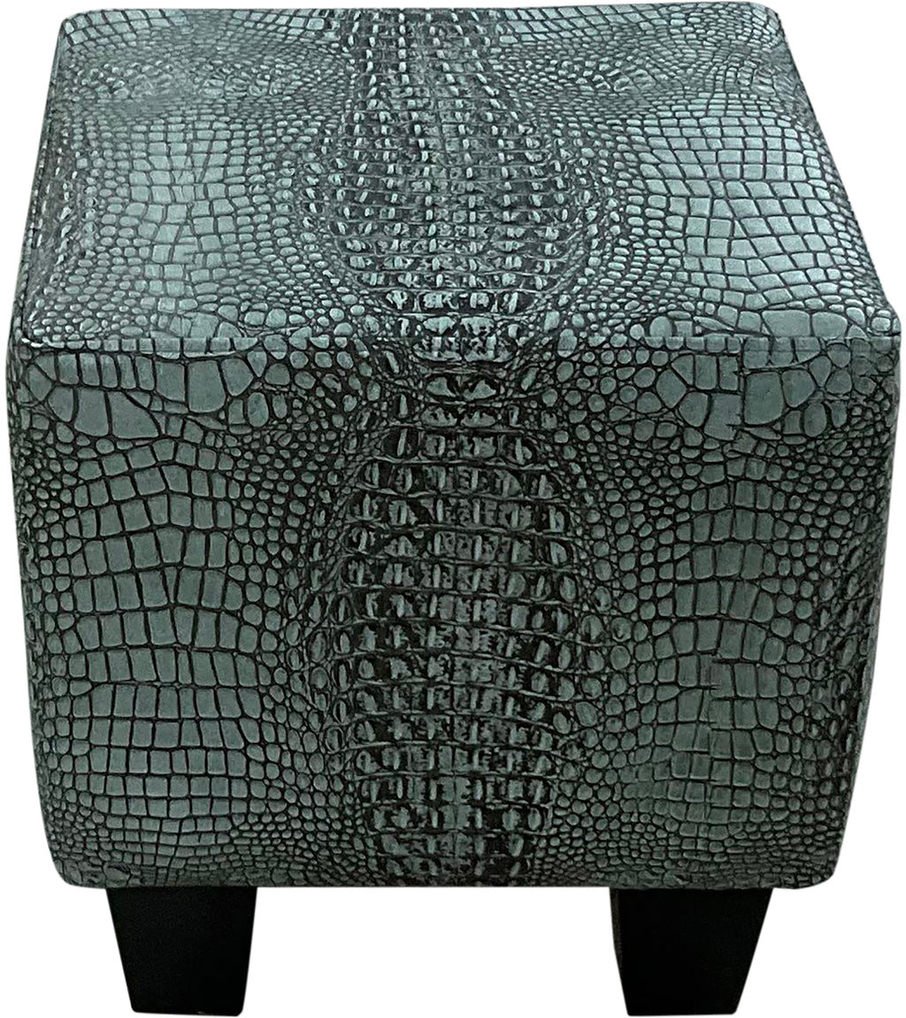 Great Blue Heron's Atlantis Cube Ottoman - 18" x 18" is upholstered with gator hornback atlantis leather with contemporary block legs.