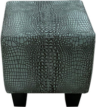 Load image into Gallery viewer, Great Blue Heron&#39;s Atlantis Cube Ottoman - 18&quot; x 18&quot; is upholstered with gator hornback atlantis leather with contemporary block legs.