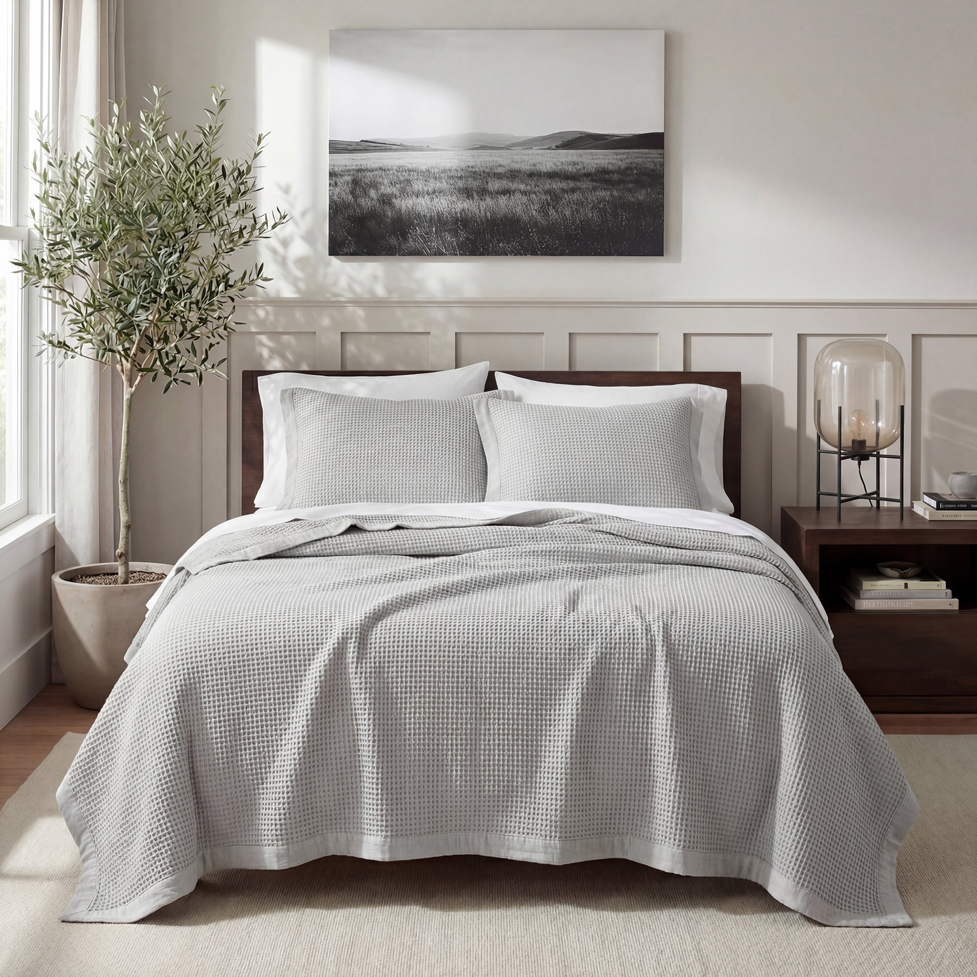 Stonewashed Cotton Waffle Weave Coverlet - Gray Coverlet