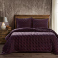 Stella Faux Silk Velvet Pintuck Quilt Set - Dark Violet Quilt Set