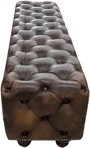 Chesterfield Classic Tufted Western Hand Rubbed Tobacco Leather End Of Bed Bench