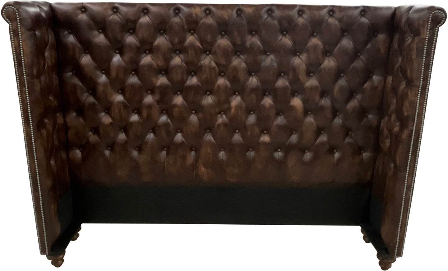 Chesterfield Classic Tufted Western Hand Rubbed Tobacco Leather Winged Headboard
