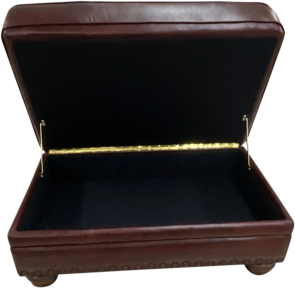 Razorback Western Red Leather Storage Ottoman