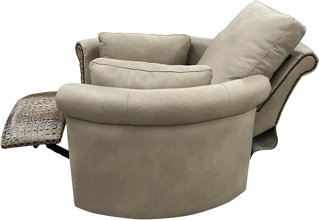 Kashmir Rounded & Rolled Arm Modern Farmhouse Western Cashmere Leather Swivel Recliner