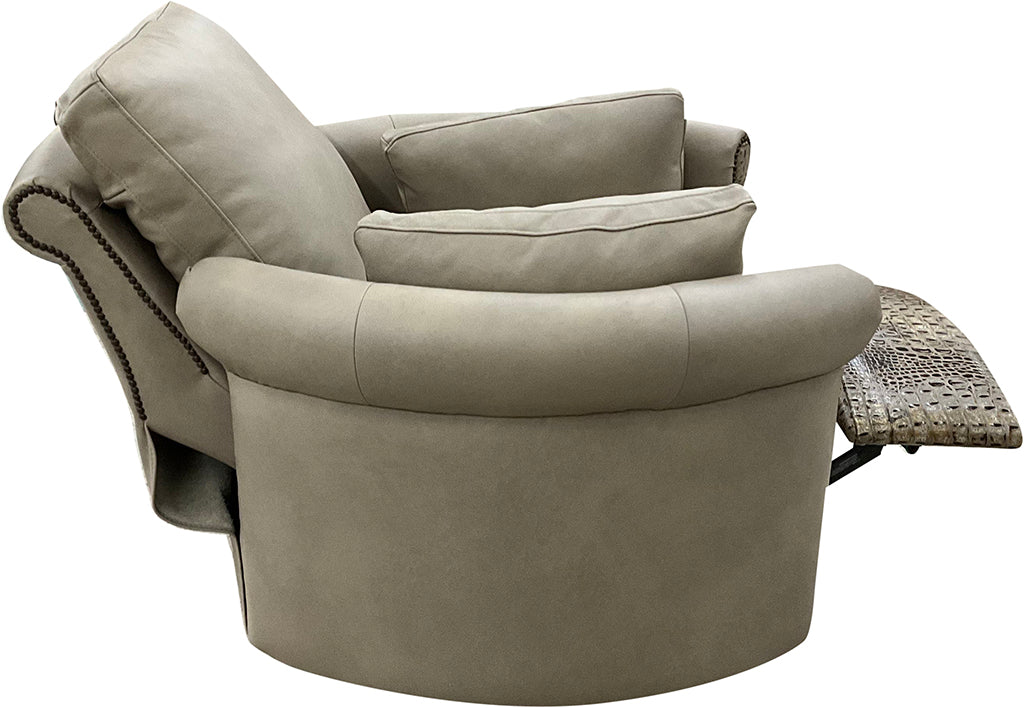 Kashmir Rounded & Rolled Arm Modern Farmhouse Western Cashmere Leather Swivel Recliner