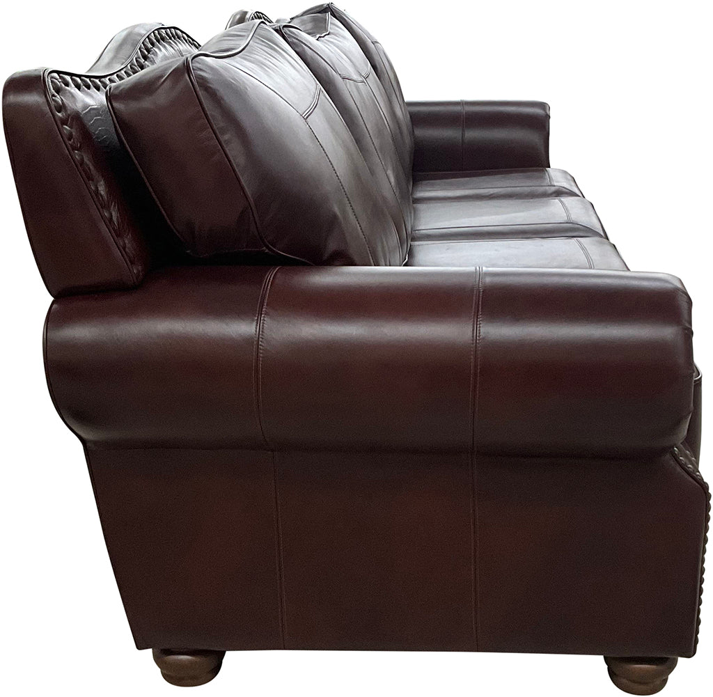 Razorback Western Red Leather Four Cushion Straight Sectional Sofa Side