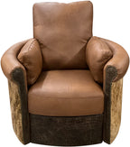 Santa Ynez Rolled & Rounded Arm Modern Farmhouse Western Saddle Color Leather & Cowhide Swivel Recliner 