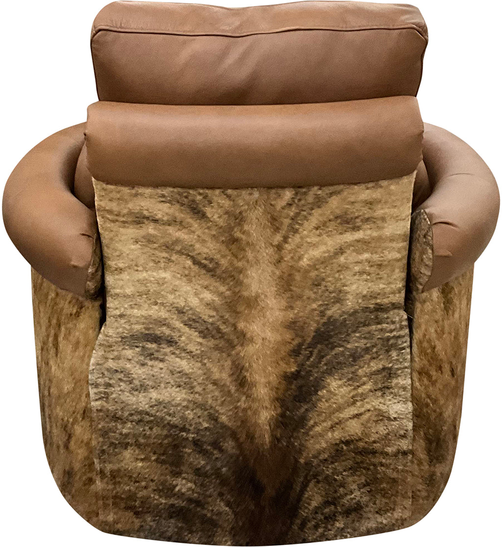 Santa Ynez Rolled & Rounded Arm Modern Farmhouse Western Saddle Color Leather & Cowhide Swivel Recliner Back