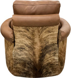 Santa Ynez Rolled & Rounded Arm Modern Farmhouse Western Saddle Color Leather & Cowhide Swivel Recliner Back