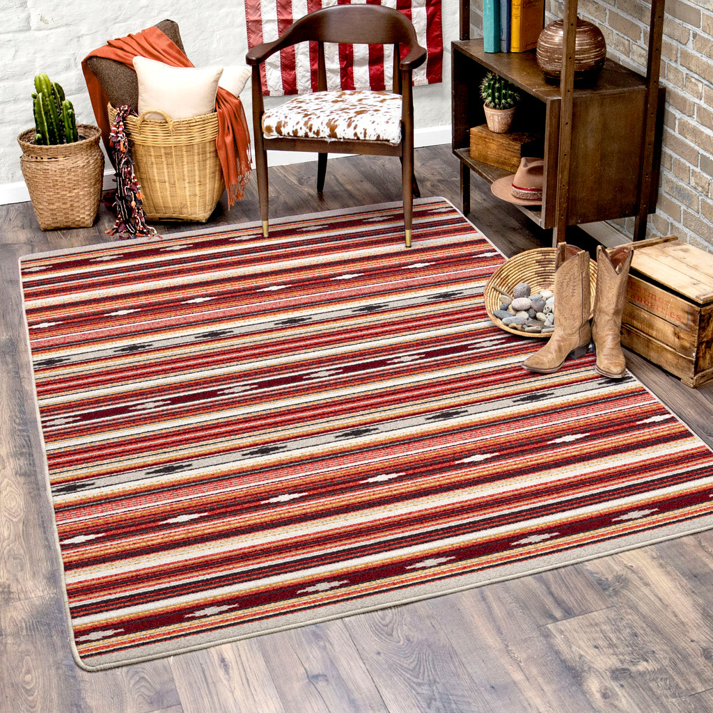 Image of an area rug, Remington Stripe - Red Multi