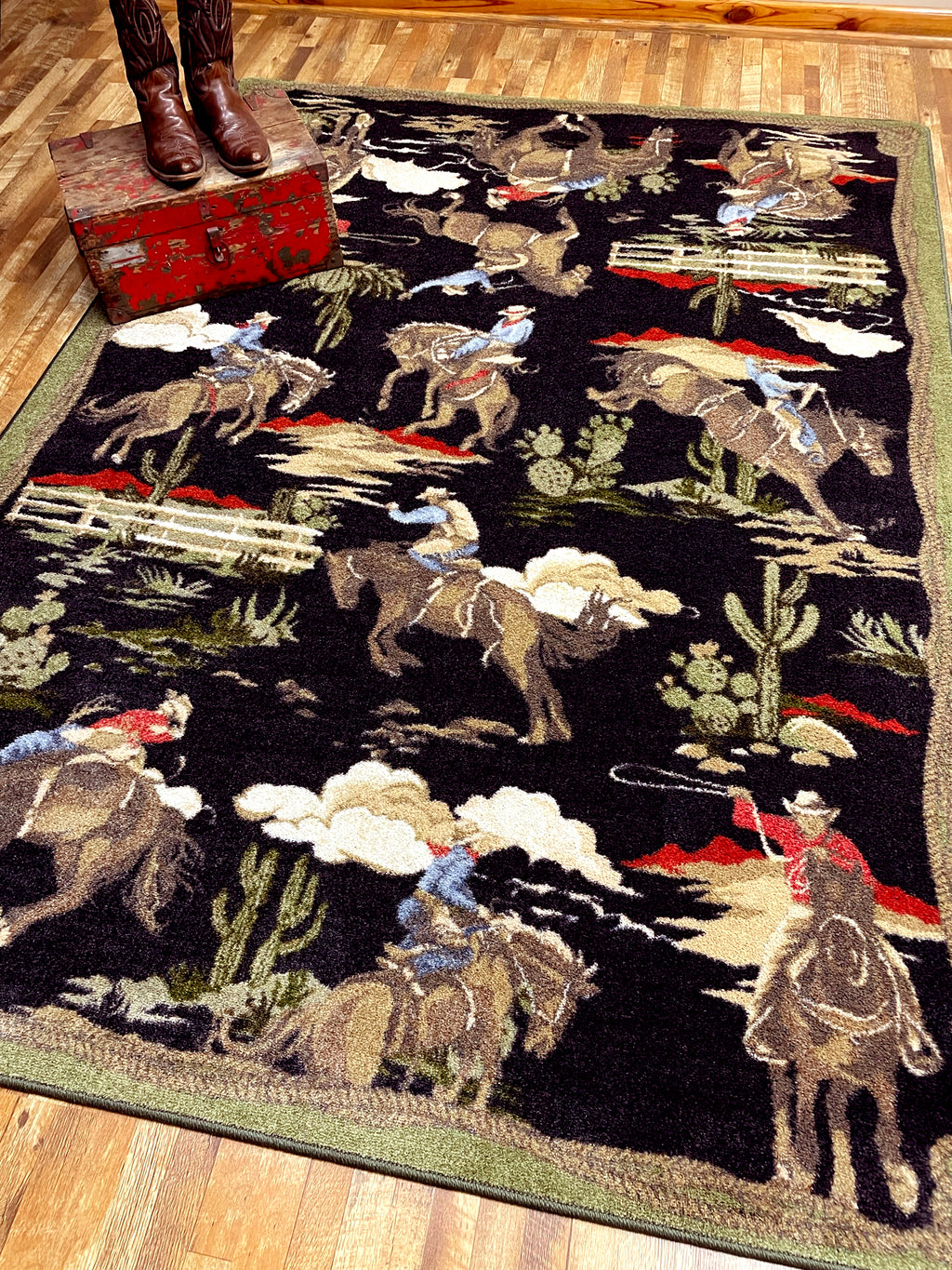 Image of an area rug, Retro Cowboy - Green and Black