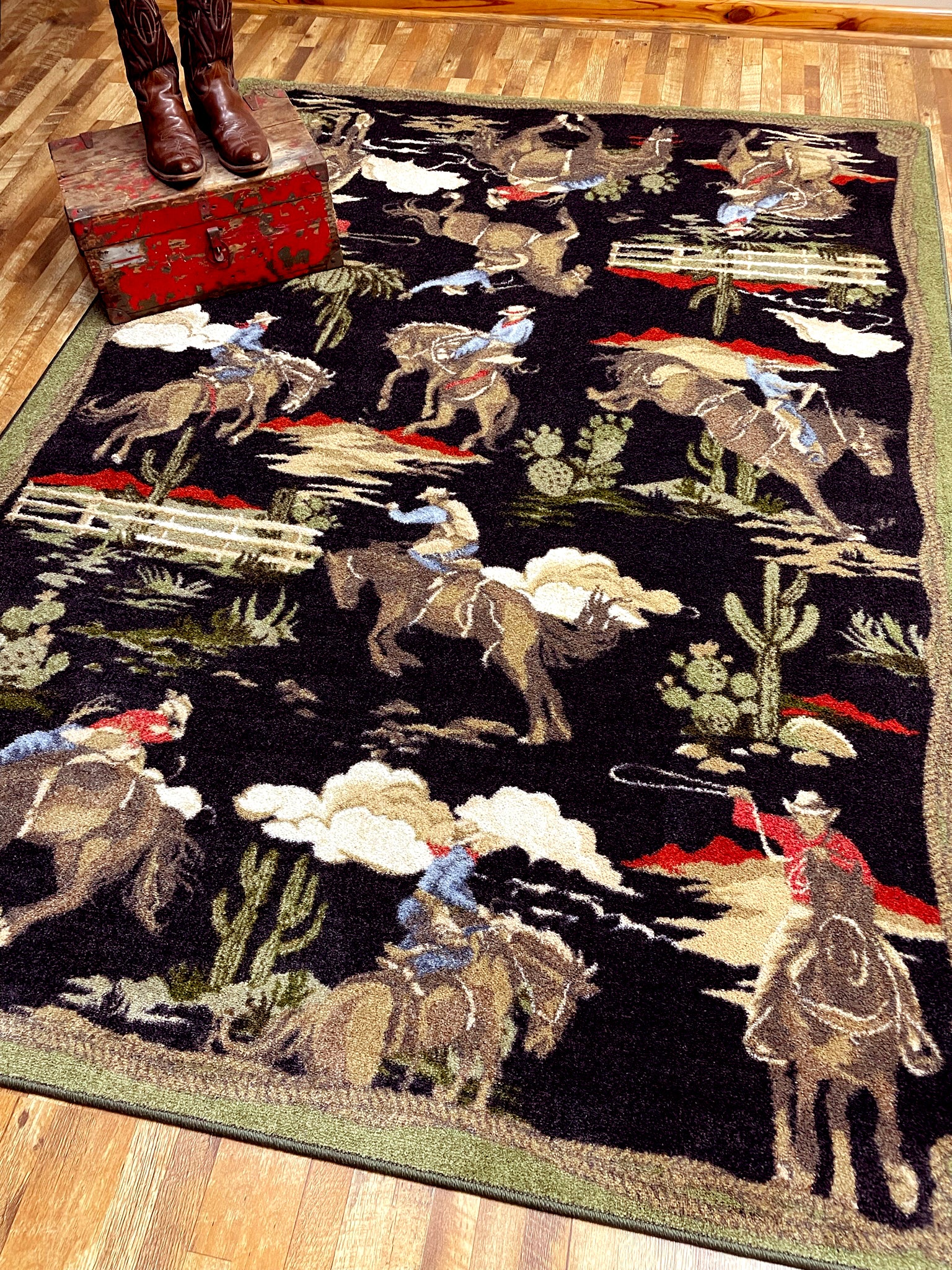 Image of an area rug, Retro Cowboy - Green and Black