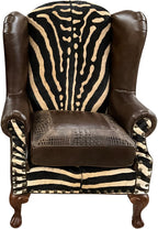 Zebra Exotic Safari Western Leather Wingback Chair