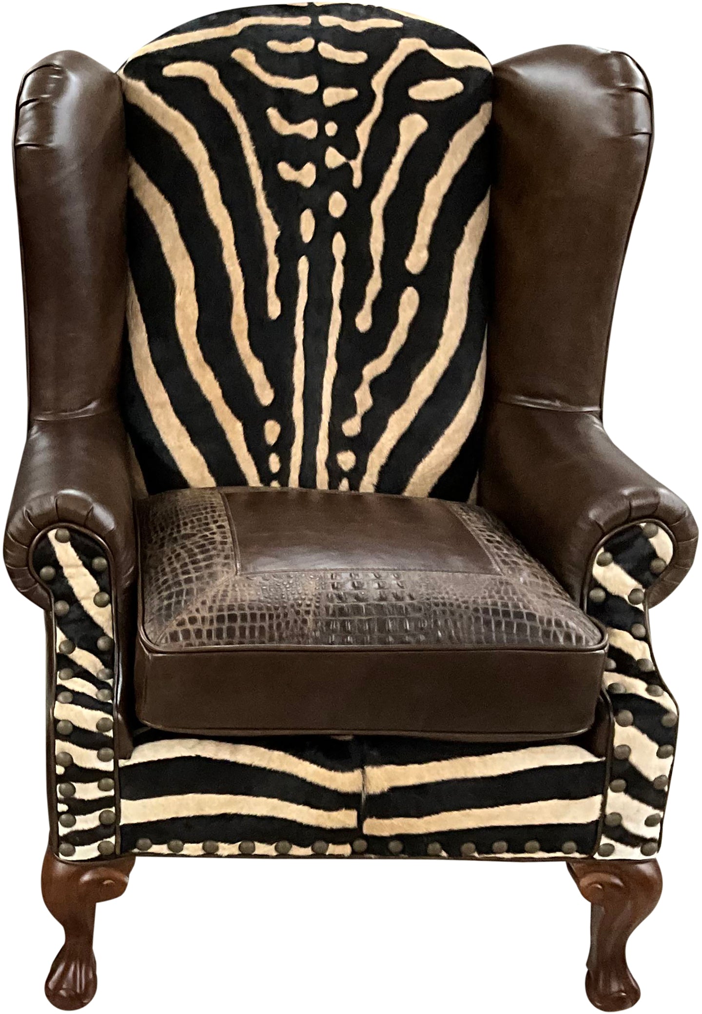 Zebra Exotic Safari Western Leather Wingback Chair