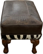 Zebra Exotic Safari Western Leather Small Rectangle Ottoman  - 27" x  17"