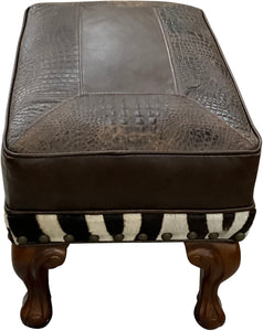 Zebra Exotic Safari Western Leather Small Rectangle Ottoman  - 27" x  17"
