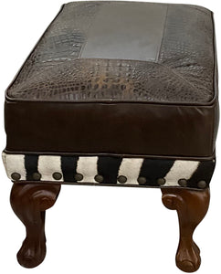 Zebra Exotic Safari Western Leather Small Rectangle Ottoman  - 27" x  17"