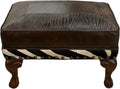 Zebra Exotic Safari Western Leather Small Rectangle Ottoman  - 27" x  17"