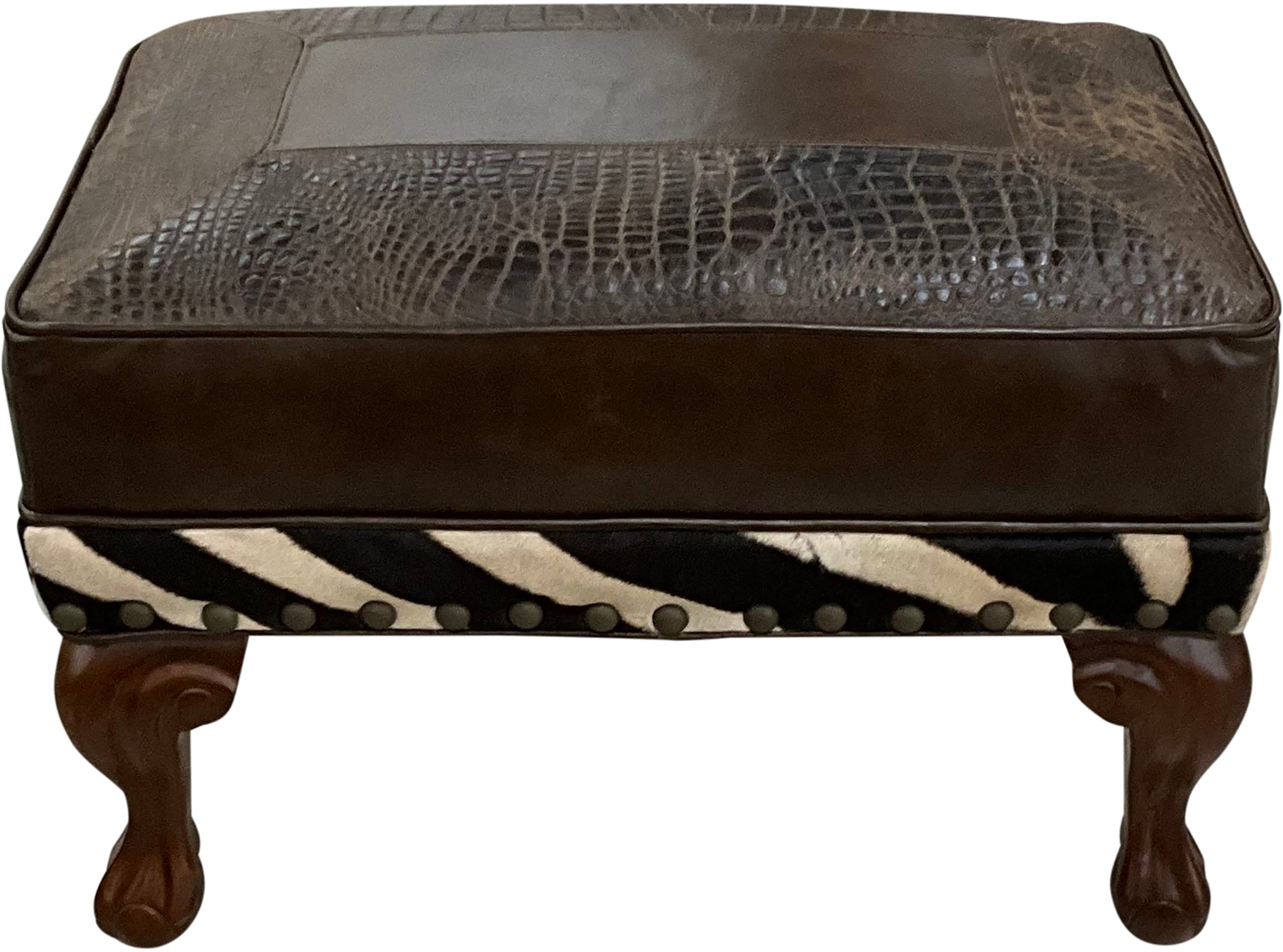 Zebra Exotic Safari Western Leather Small Rectangle Ottoman  - 27" x  17"