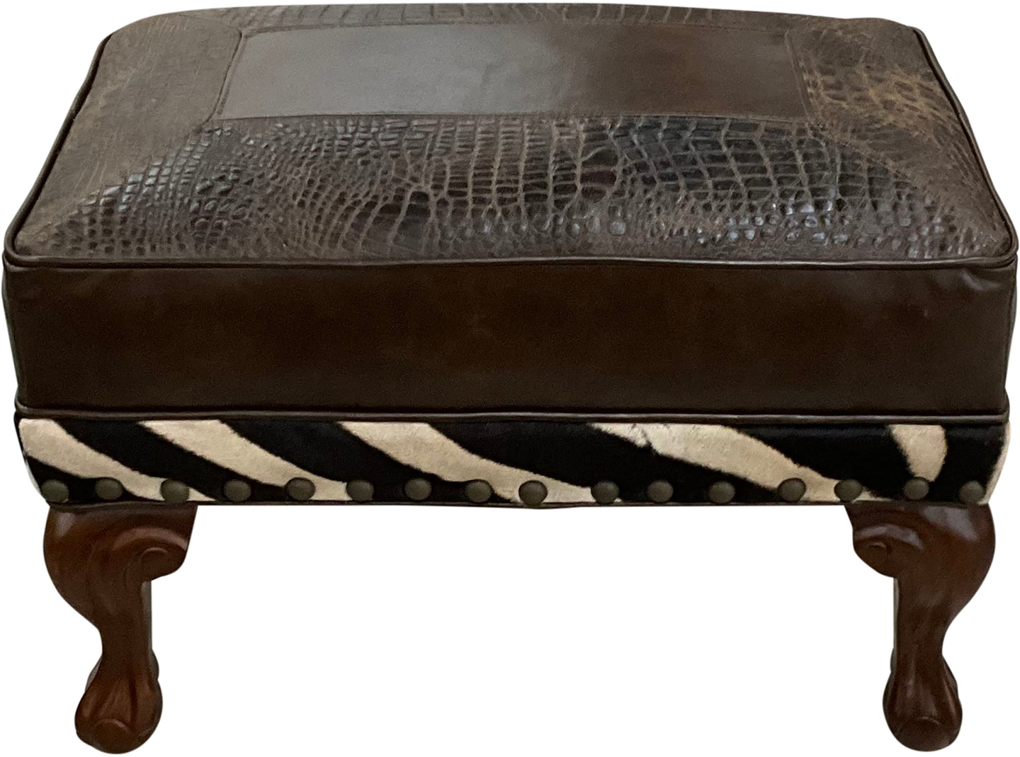 Zebra Exotic Safari Western Leather Small Rectangle Ottoman  - 27