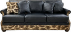 Serengetti Exotic Western Black Leather, Crocodile Accent Leather & Authentic Giraffe Hide Modern Farmhouse Rolled Arm Sofa