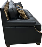 Serengetti Exotic Western Black Leather, Crocodile Accent Leather & Authentic Giraffe Hide Modern Farmhouse Rolled Arm Sofa